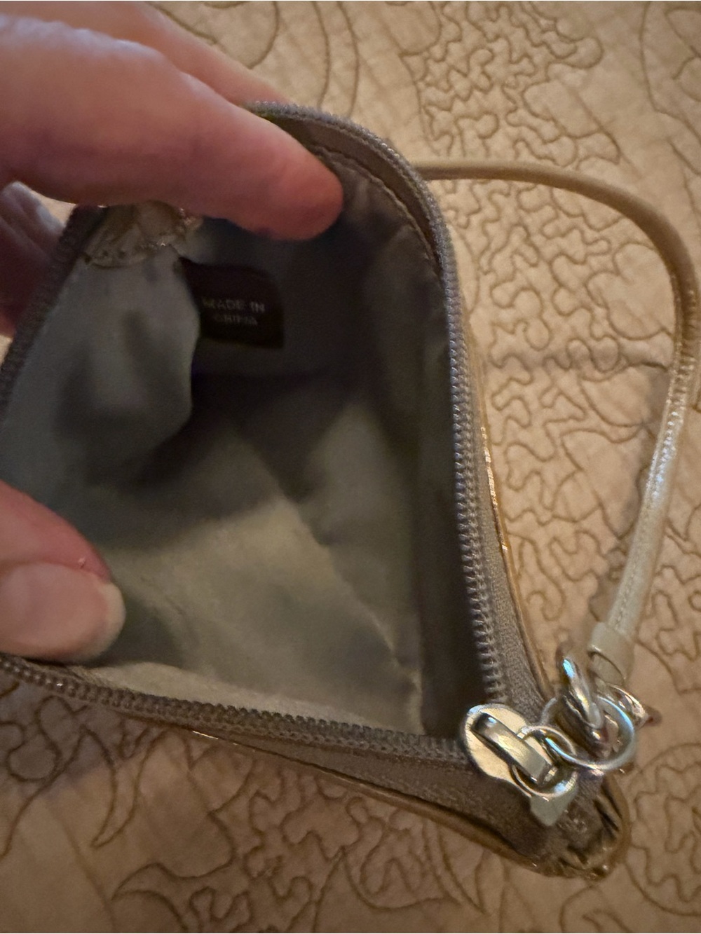 Coach Beige Taupe Patent Leather Wristlet Pouch Coin Purse - Picture 7 of 7